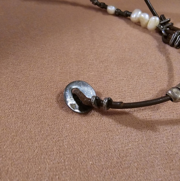 Silpada 925 Sterling Silver Brown Leather Pearl Bead Necklace - Picture 6 of 6